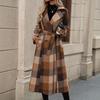 Autumn Winter Women's Plaid Long Trench Coat, British Style European American Outerwear With Belt