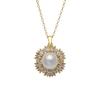 New Elegant Zircon Snowflake Freshwater Pearl Pendant Necklace