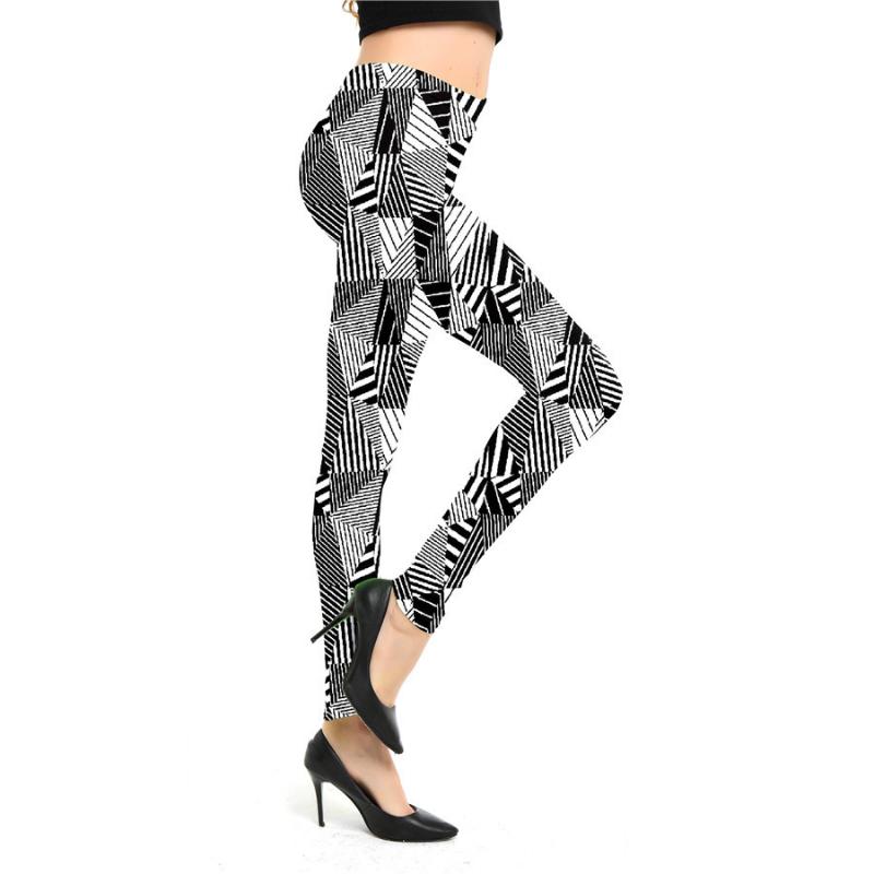 Fashion Geometric Striped Plaid Printed Leggings Stretch Pants Leggings High Waist Elasticity Pants Soft Trousers for Women Tights Fitness Yoga Pants