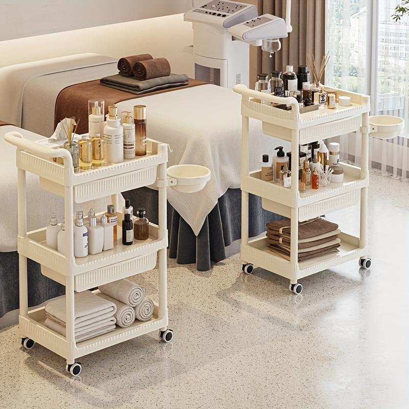 Versatile Spa & Salon Rolling Cart - Bubble Design, No-Battery Needed, Durable Plastic Storage Trolley for Beauty Equipment