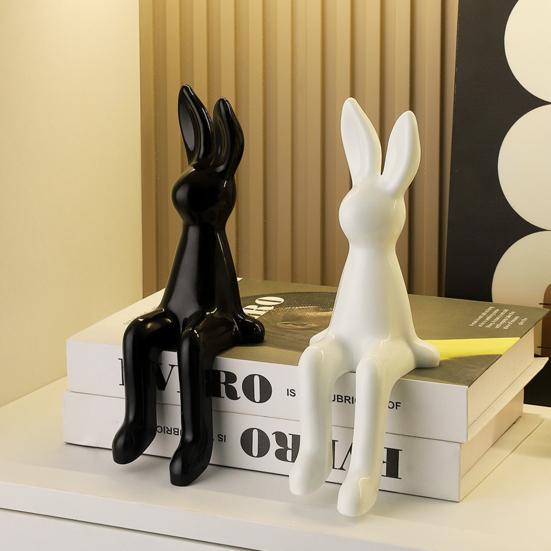 Long Ear Bunny Figurine Colorful Sitting Rabbit Statue Animal Sculpture Home Office Desktop Car Dashboard Decoration