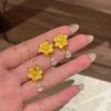 Vintage Brushed Gold Lily Drop Earrings Set for Women Elegant Dangle Stud Earrings with Diamond Accents