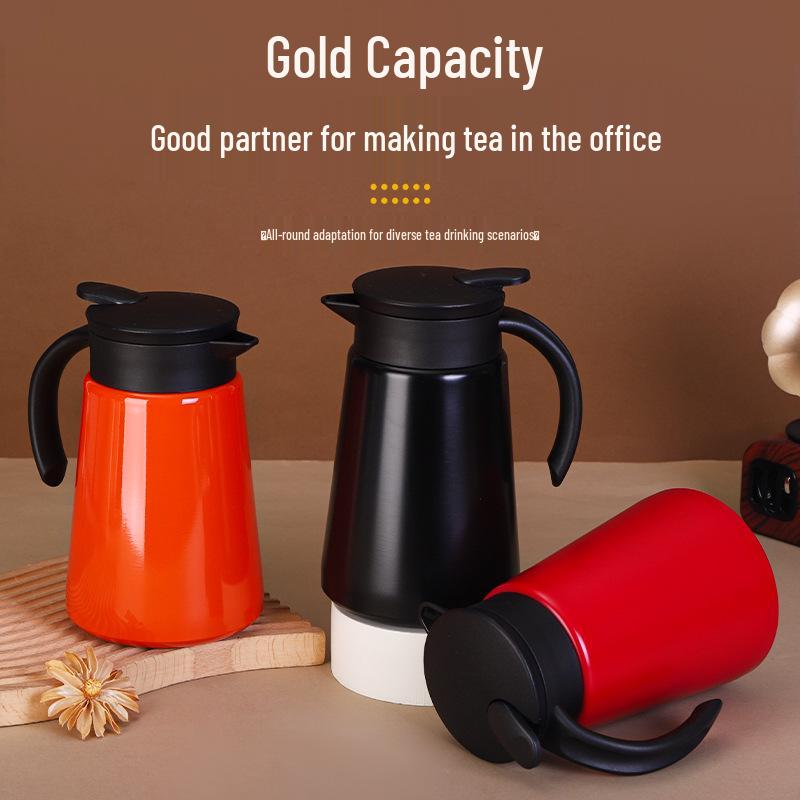 New Simple 304 Stainless Steel Coffee Thermos Flask with Portable Handle, Large Capacity, and Duckbill Spout