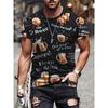 Camiseta Masculina Elegante Com Estampa De Cerveja 3D All-Over Print Design Camisetas Gráficas De Cerveja Masculinas Com Gola Redonda E Manga Curta