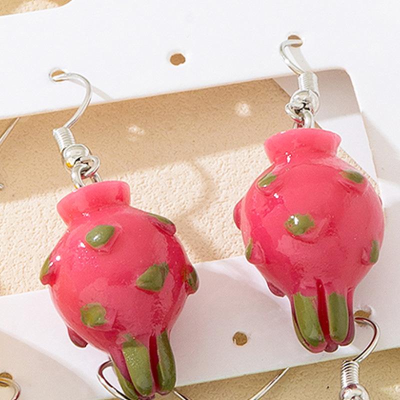 

1 pair of simulated three-dimensional fruit earrings, earrings, lemon dragon fruit grape Qingti, cute vacation for friends