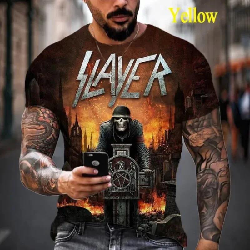 T-shirt da uomo stampate in 3D della band Heavy Metal Rock Slayer, estive, hip hop, alla moda, fresche, a maniche corte, top oversize, streetwear