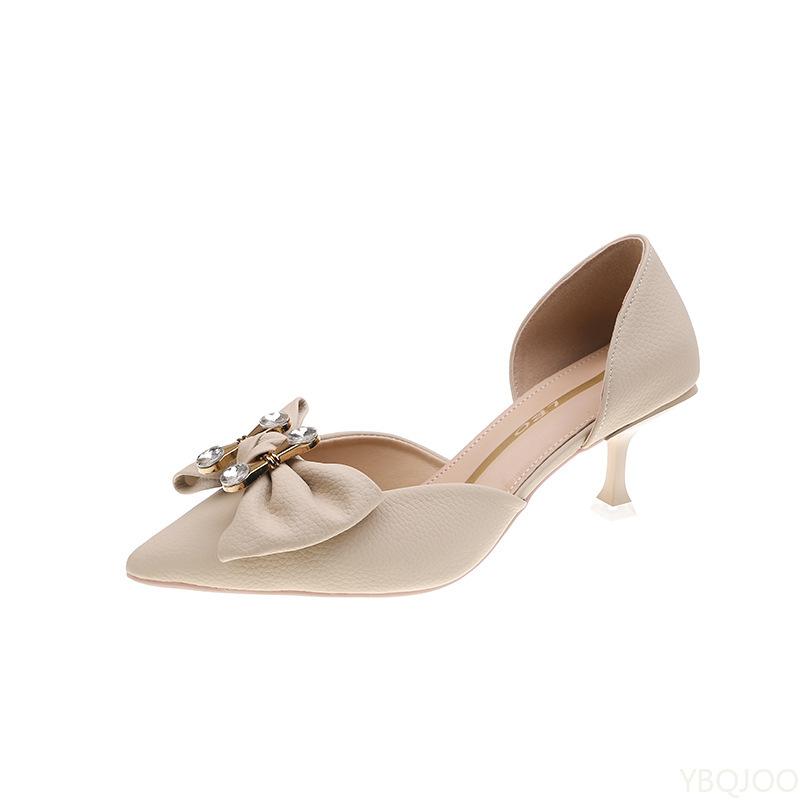 Fashion Ladies Pointed High Heels New Hollow Breathable Shoes Versatile Fashion Women's Bow Pumps Casual Comfort Slim Heel Shoes Mujer
