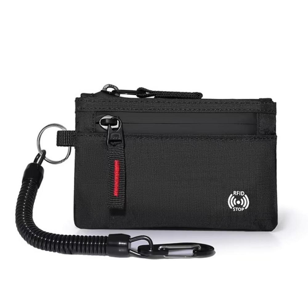Rfid Credit Card Holder Men Wallets Luxury Nylon Slim Wallet Zipper Key Card Case Male Purse Coin Purse With Carabiner