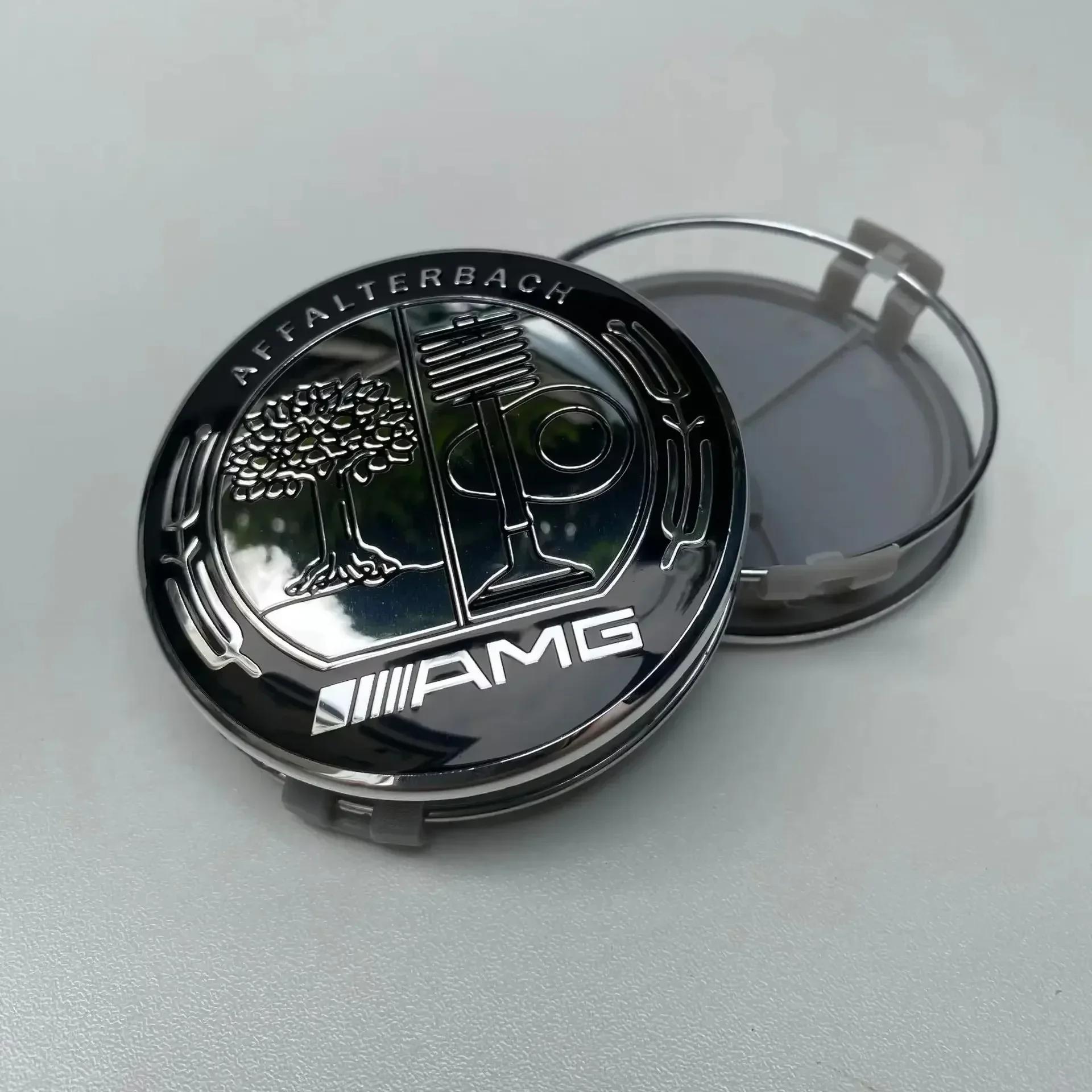 AAL1 75mm Universal Mercedes-Benz 75mm Black and Silver AMG Hubcap Center Cap Upgrade Wheel Hub Cover
