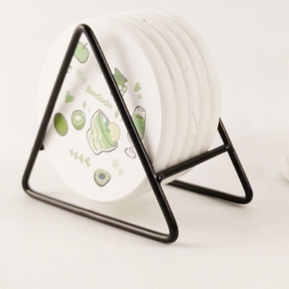 OUNONA Coaster Storage Holder, Rack, Coaster Holder, Coaster Stand, Shelf, Organizer, Iron, Triangular, 3D, Stylish, Plate Storage, Drainer, Kitchen