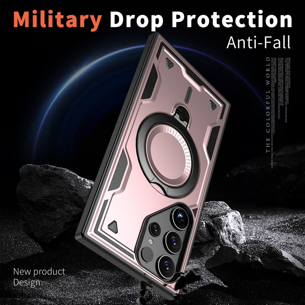 Dual Layer Armour Cover For Samsung Galaxy S25 S24 Ultra Edge S23 FE Plus S22 Ultra S21 For Magsafe Magnetic Bracket Phone Case