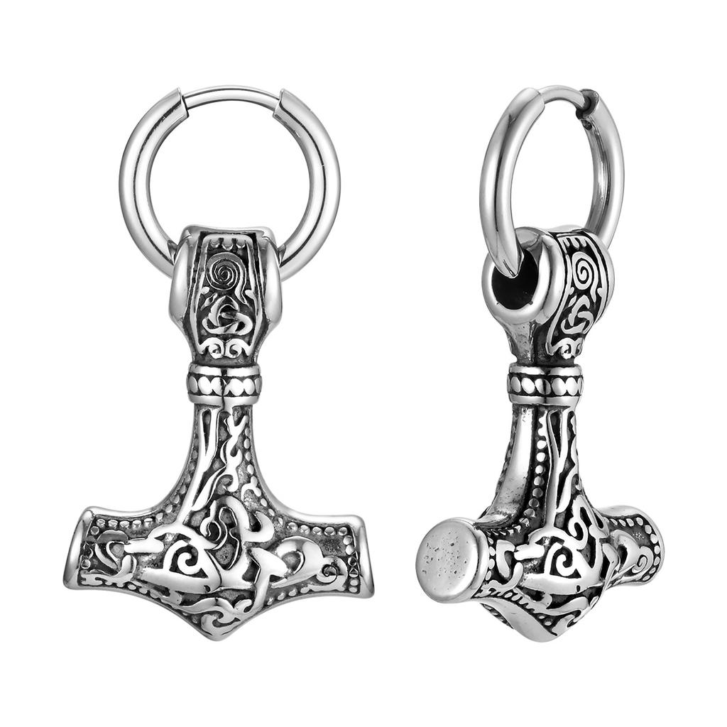 Vnox Heavy Viking Thor's Hammer Earrings for Men, Chunky Stainless Steel Punk Rock Earrings Jewelry Gift