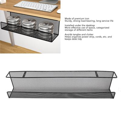 Black Iron Under Desk Storage Basket Cable Management Tray Traceless No Drill Mounting Heavy Duty Organizer for Office Desk