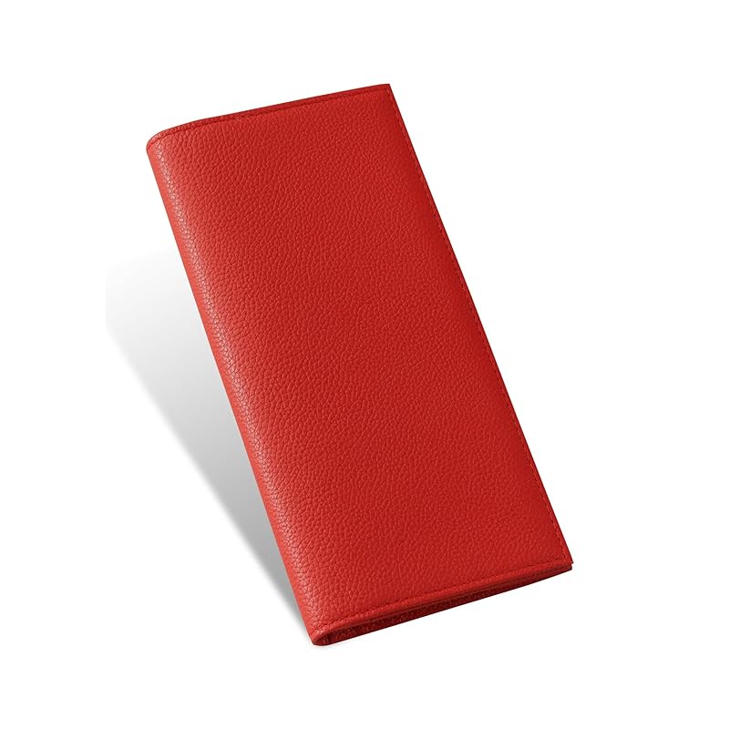 

[Business Leather Factory] Long wallet (no coin purse) Water repellent original leather cow leather unisex thin 17 pockets (amber red)
