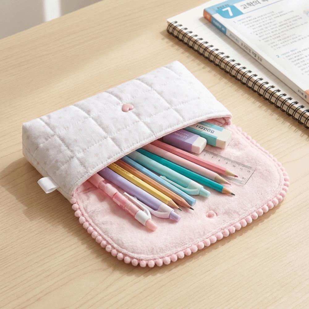 Large Capacity Puppy Quilted Pencil Case Soft Polyester Stationery Bag Sweet Coin Purse Office Use