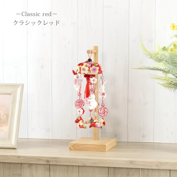 [Fuwahuwa] Hanging Doll Decoration for Hinamatsuri (Girls' Festival) - Cute Hanging Decoration with Rabbit and Mizuhiki Plum Blossom - Classic Red - C