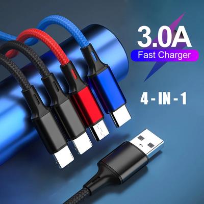4-in-1 USB-Kabel für iPhone 3-in-1 USB A auf Micro-USB/Typ C/8-Pin-Ladekabel 3A Schnellladekabel für Huawei Samsung Xiaomi
