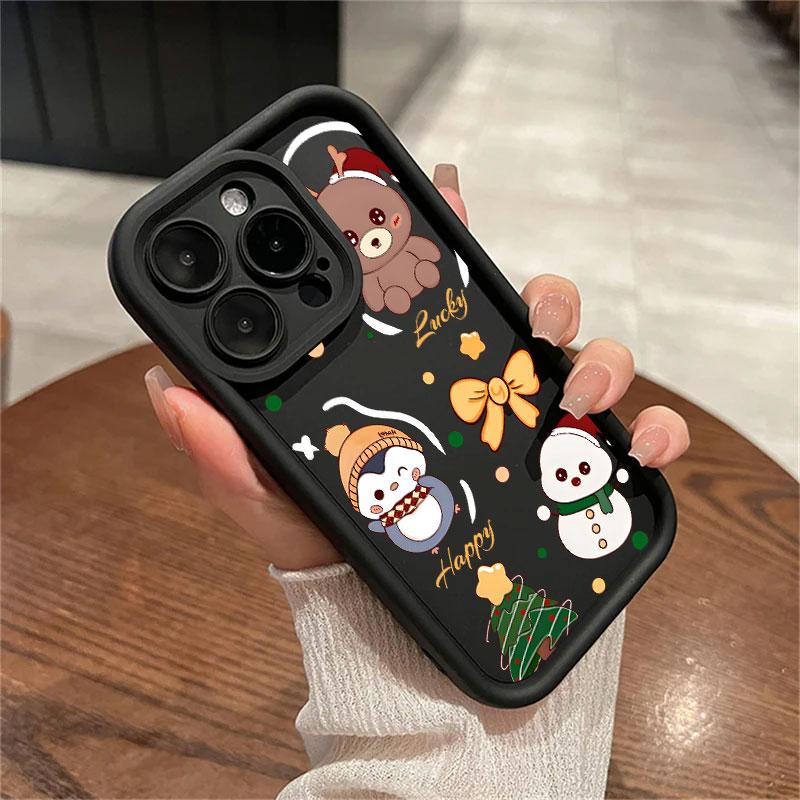 Coque For Iphone 15 13 17 16 Case Christmas Snowman Elk Cute For IPhone 17Air 11 13 12 16 Pro Max 14 Plus Shockproof Phone Cover