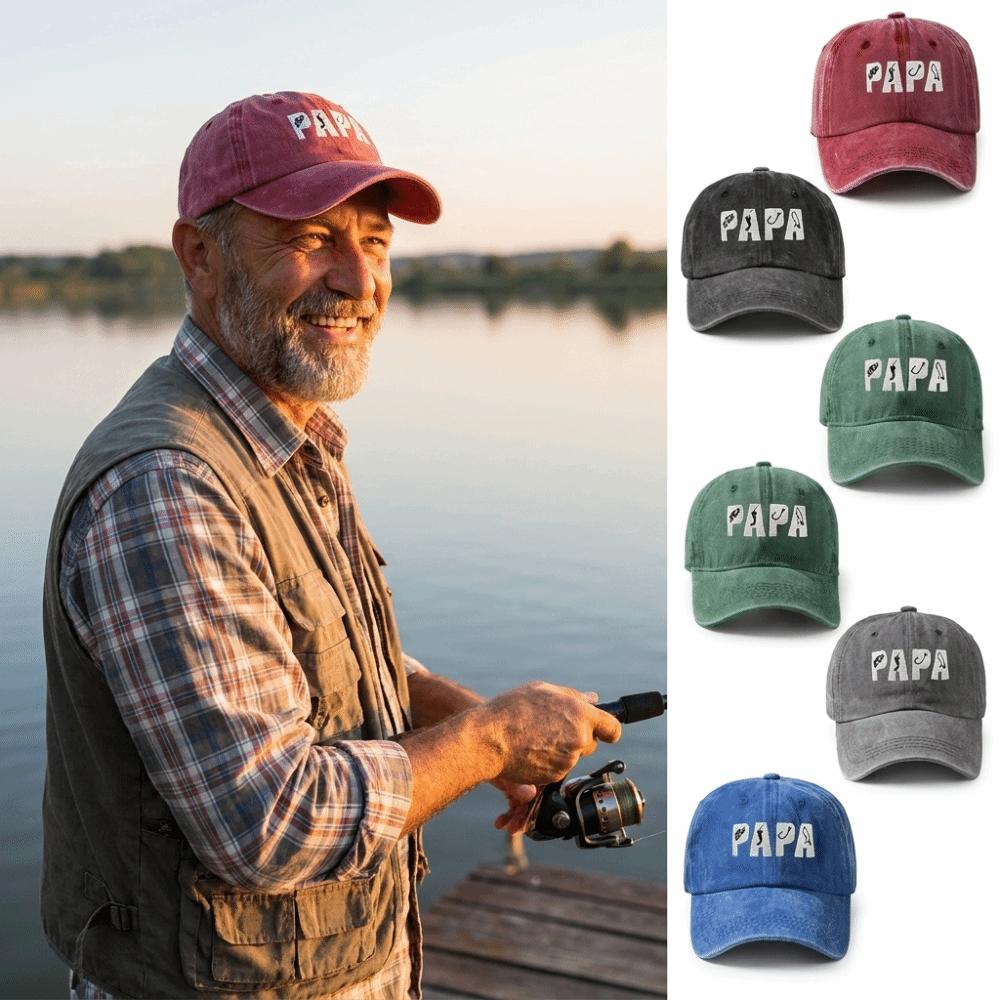 Adjustable Dad Hat PAPA Letter Embroidery Fishing Sun Hat FashionVintage Fishing Hook Hat  For Dad