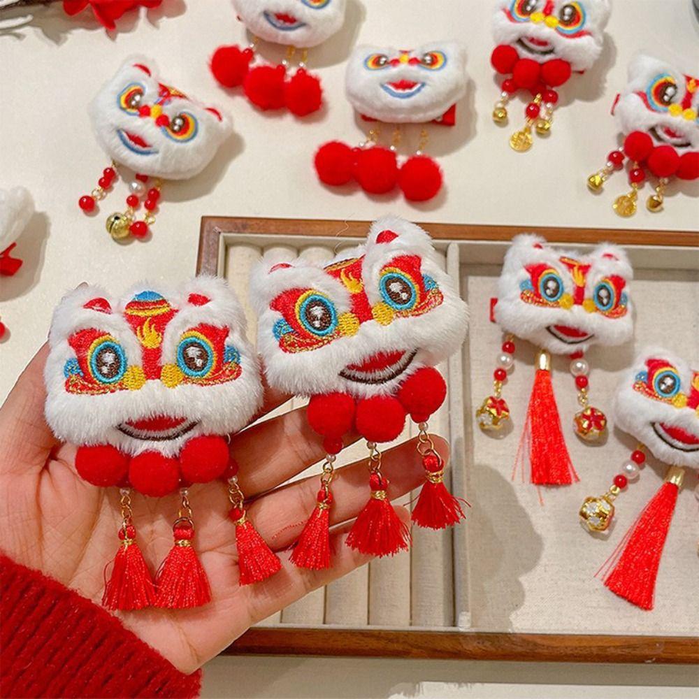 Plush Chinese New Year Headwear Tassel Ancient Style Hairpin Children Red Bow Hairpin  Children