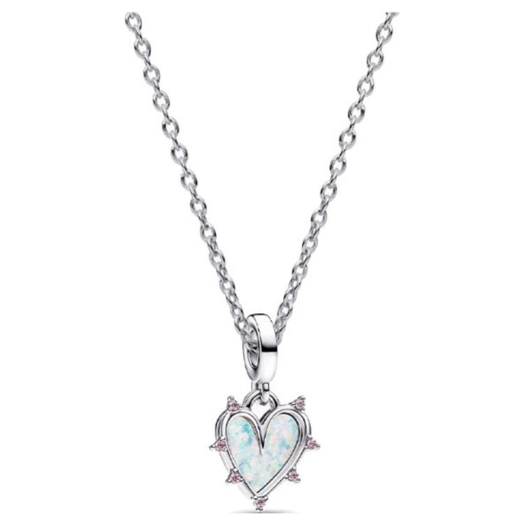 Pandora Gradient Heart Pendant Cubic Zirconia Necklace Women necklace Silver ZT3015 Box