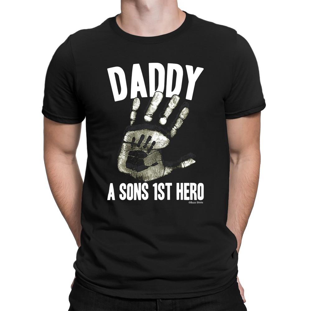 Daddy A Sons 1st Hero Gift T-Shirt Mens Father Newborn Baby Boy Present To Dad