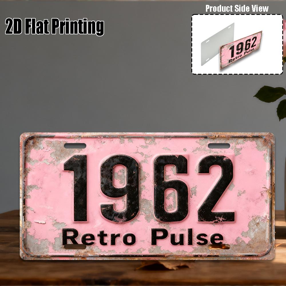

Vintage Distressed Pink Retro Pulse Aluminum Tin Painting D Flat Printing License Plate Shape Metal Wall Art Decor for No 15x30cm(5.9x7.8inch)