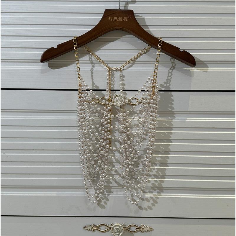 Women Elegant Pearl Bra Pearl Chest Body Chain Jewelry Fashion Handmade Pearl Bra Beach Body Accessories