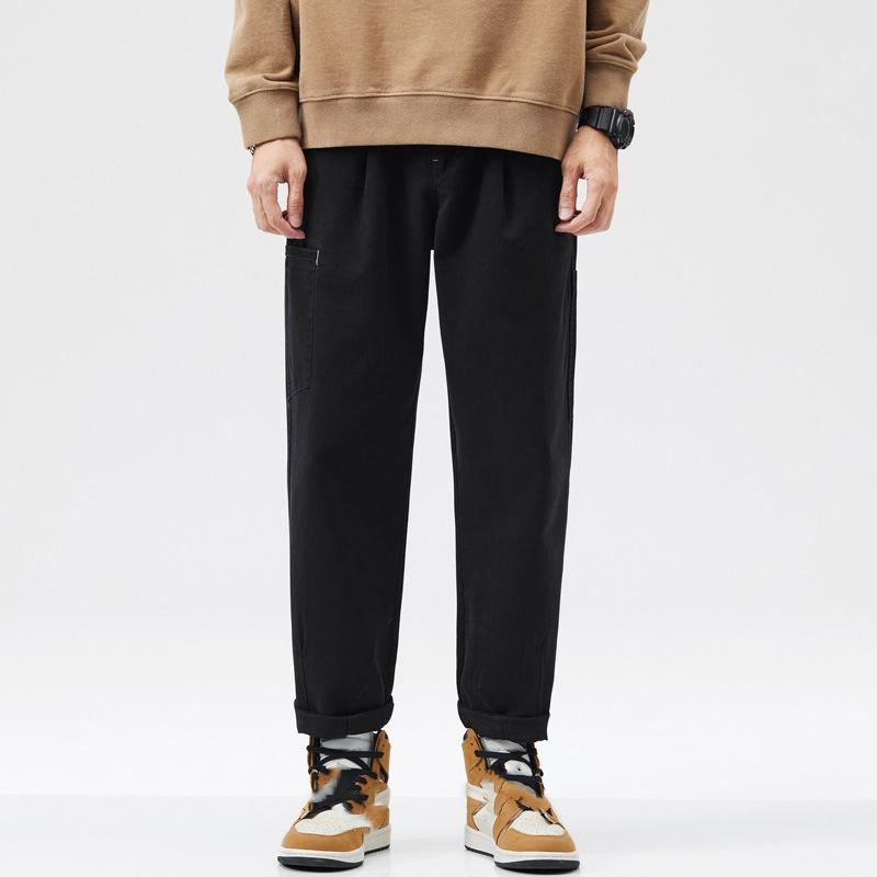 Atmungsaktive Baumwollhose für Herren im Frühling und Herbst, lockere, gerade Retro-Hose im Freien