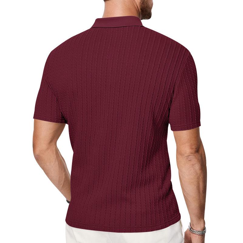 Men's Snake Bone Pattern Stretch Texture Polo Shirt, Summer Knit Jacquard Casual Short Sleeve Polo for Men
