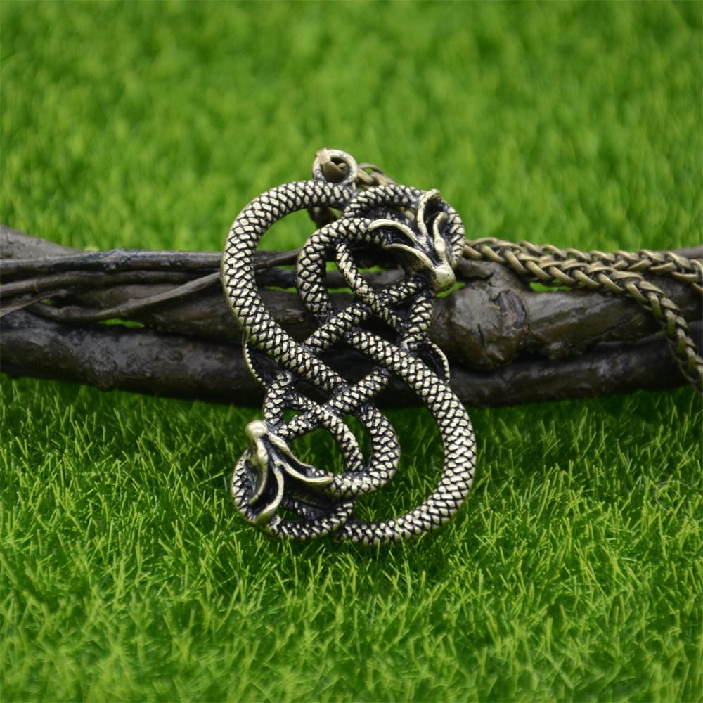 Norse Loki Double Dragon Pendant Viking Mens Necklace Gothic Ouroboros Jewelry Halloween Accessories