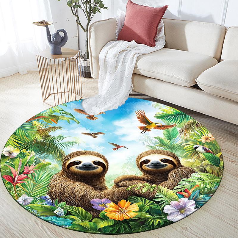 Sloths Round Area Rug,Carpet Rug for Living Room Bedroom Sofa Playroom Decor,Non-slip Floor Mat