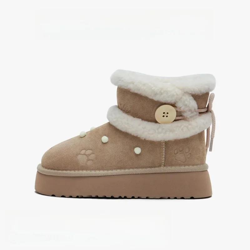 Winter Fashion Women's Boots Thick-Soled Cute Cotton Shoes, New Plus Velvet Thickened Warm Snow Boots for Women Zapatos De Mujer