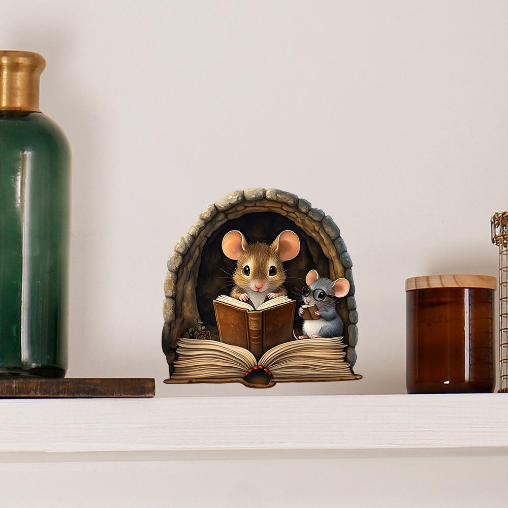 Cartoon Reading Mouse Mouse Hole Home Wall Background Beautification and Decoration Wall Stickers