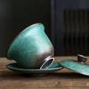 150ml Japanese Style Turquoise Glaze Ceramic Sancai Gaiwan Retro Kiln Change High-capacity Tea Cover Bowl Drinkware Customized