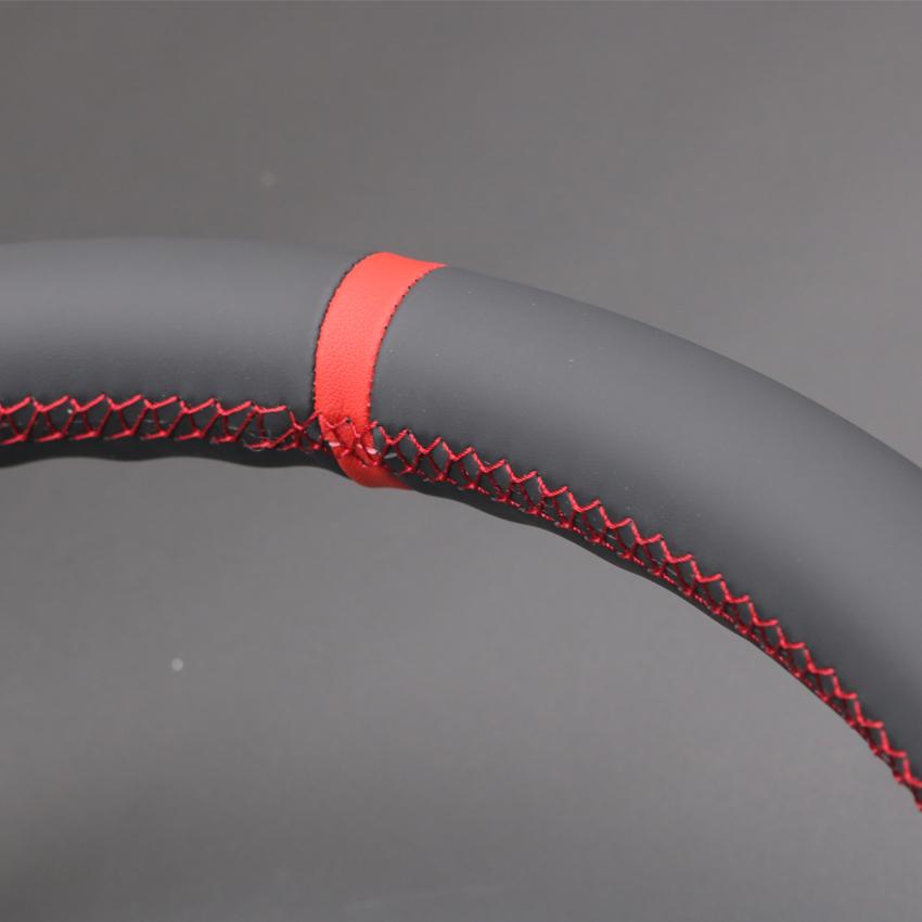 Черный Нескользящий мягкий автомобильный чехол на руль из искусственной кожи с оплеткой — фото 5