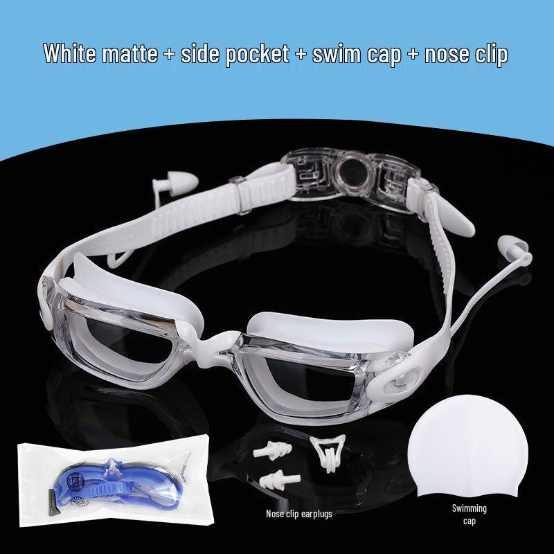 Professional Adult Racing Swim Set: Anti-Fog Silicone Goggles with Plated Waterproof Glasses