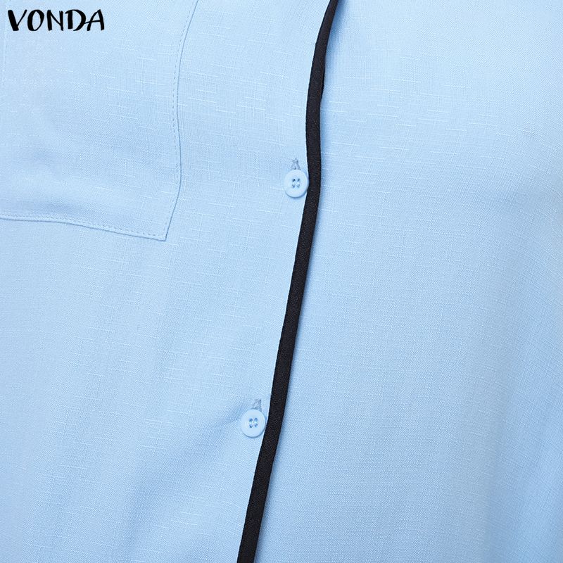 VONDA 2PCS Women Casual Long Sleeve Blouse and Pants Stitching Two Piece Suit Sets