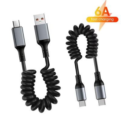 25CM To 1M Car Spring Data Cord 6A Short Fast Charging Wire USB C TO USB C Cable For iPhone16 Huawei Xiaomi Samsung Type C Cable