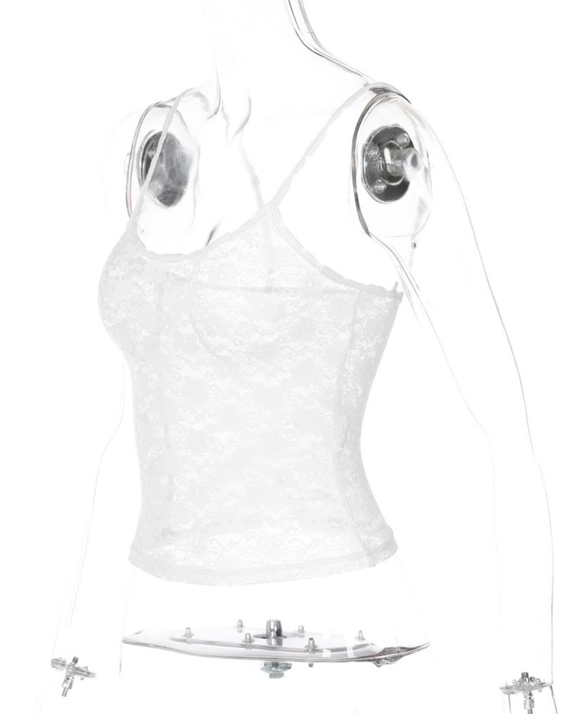 Sleeveless Sexy Lace Hollow Out Sheer Summer Sweet Crop Tops for Women Club Party Y2K Cami Tops Streetwear Clothes