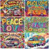 Bohemian Style Colorful Hippie Bus Theme Birthday Backdrop Peace And Love Party Decorations Tie Dye Banner Vinyl Backdrop Gifts