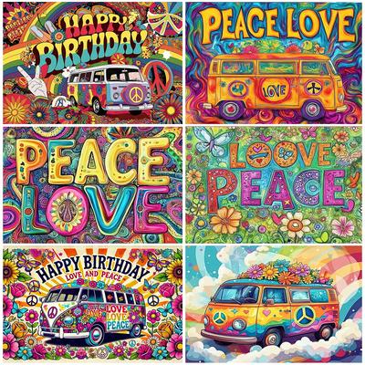 Bohem Tarzı Renkli Hippie Otobüs Temalı Doğum Günü Arka Planı Barış Ve Sevgi Parti Süslemeleri Batik Banner Vinil Arka Plan Hediye