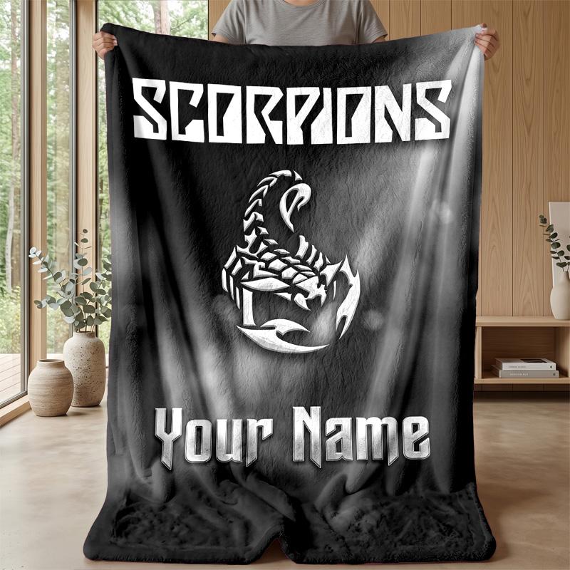 Scorpions Custom Flannel Throw Blanket Print Your Name Text Soft Warm Blanket Holiday Present