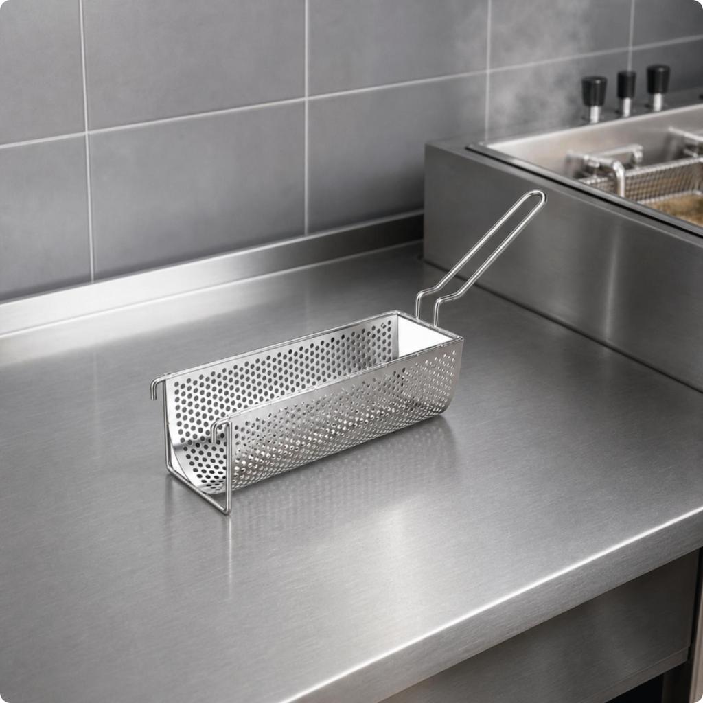 Stainless Steel Perforated Fry Basket Food-Grade Kitchen Gadget Heat-Resistant