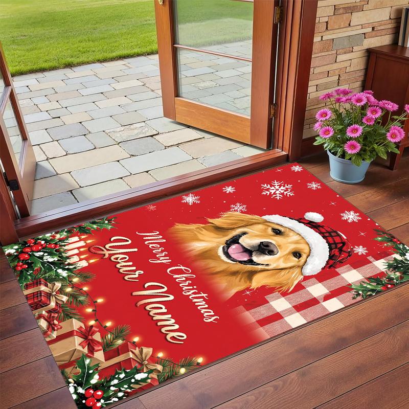 Christmas Custom Name Printed Square Area Rug Soft Non Slip Floor Carpet For Bedroom Holiday Gift