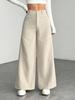 High Waist Corduroy Women's Wide Leg Pants - Casual, Loose, Floor-Length, Solid Color.