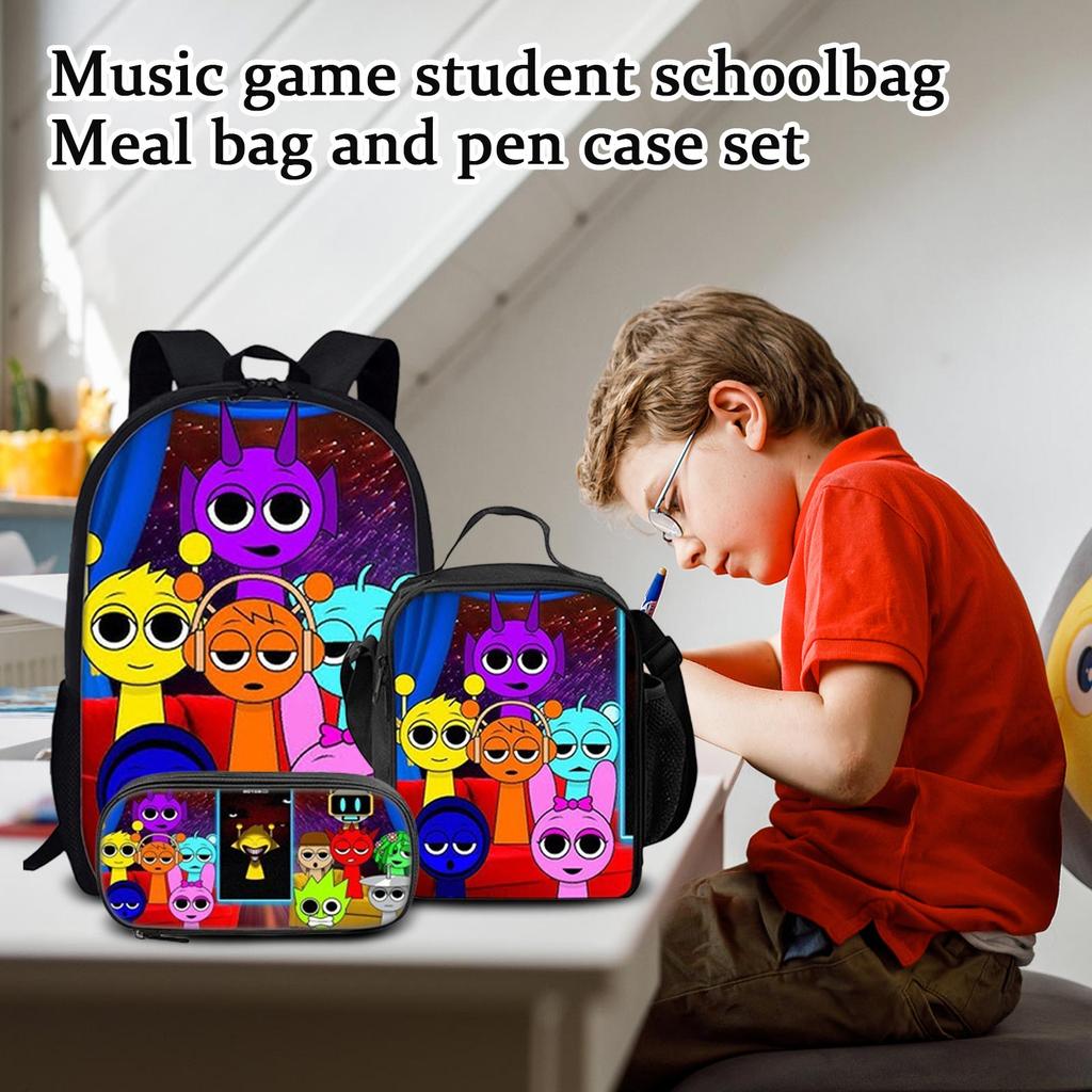 Box Printed Backpack Music Game Student Schoolbag Lunch Bag Pencil Case Set
