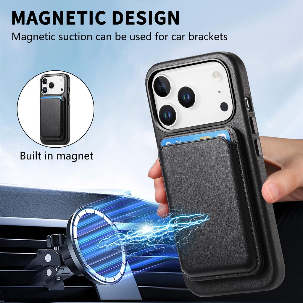 Magnetic Card Bag Leather Phone Case for IPhone 17 Pro Max Air 17 16E 16 Pro 15 14 Plus 13 Detachable Bracket Wallet Flip Cover