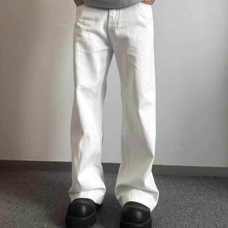 Men S White Straight Flared Long Denim Pants Casual Vibe
