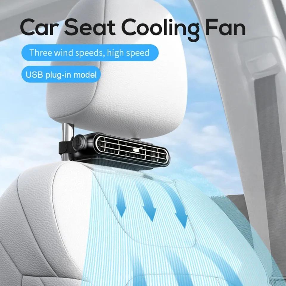 Portable Car Headrest Cooling Air Fan 3 Speeds 3000mAh Battery Rear Headrest Adjustable Dual Fan Summer Car Interior Accessories